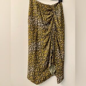Isabel Marant Olive Green and Mustard Print Draped Midi Skirt